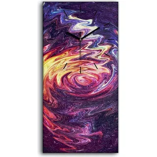 Wanduhr Leinwand Bild Uhr Geräuschlos 30x60 Abstrakte Galaxie Aquarell Farbig - schwarze Hände - Violett