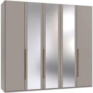 Drehtürenschrank WIMEX "London in den Breiten 180cm, 225cm und 270cm erhältlich, inkl. Spiegel", saharagrau, griffe artisan eiche nachbildung, B:225cm H:208cm T:58cm, Holzwerkstoff, Schränke, Drehtürenschrank, Kleiderschrank wahlweise mit Basic- o. Premium-Ausstattung erhältlich