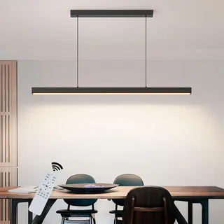 SENFAY 80CM LED Pendelleuchte Esstisch Dimmbare Moderne Hängeleuchte Holz Mit Fernbedienung, Linear Design Höhenverstellbar Küchenlampe Hängend, Hängelampe Schwarz Für Büro Esszimmer Wohnzimmer Küche