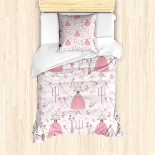 ABAKUHAUS Prinzessin Mantele, Princess Mystic Kerzen, Milbensicher Allergiker geeignet mit Kissenbezügen, 135 cm x 200 cm - 80 x 80 cm, Rose Pale Pink Weiß - Weiß