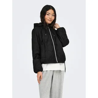 Steppjacke ONLY "ONLMIKI HOOD QUILT JACKET CC OTW", Damen, Gr. XS, schwarz, Steppware, Obermaterial: 100% Nylon, unifarben, Po-bedeckend, Jacken Steppjacke, mit seitlichem Kordelzug am Saum