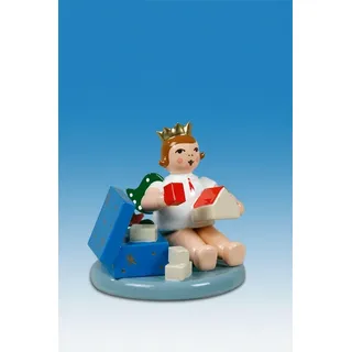 Holzfigur Engel sitzend mit Spielzeugkiste ohne Krone Höhe 6cm NEU Holzengel