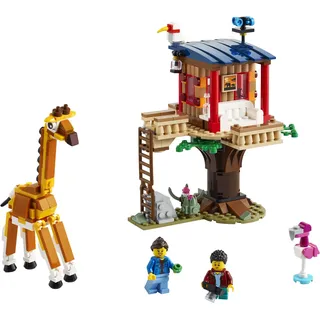 LEGO 31116 Creator 3-in-1 Safari-Baumhaus - Katamaran - Flugzeug Spielzeug, Set mit Giraffe und Löwe für Safari-Tierfans ab 7 Jahre - Silber
