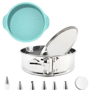 IDAMAKON Springform Kuchenform Set, Ø 18 cm runde Kuchenbackformen mit Silikon Schutz, Auslaufsicher, Edelstahl Springform mit Abnehmbarer Boden für Kuchen, Käsekuchen, Muffinform