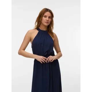 Maxikleid VERO MODA "VMEASY JOY S/L LONG HALTERNECK DRESS WVN", Damen, Gr. S, N-Gr, blau (navy blazer), Web, Obermaterial: 100% Viskose, unifarben, knöchellang, Neckholder, Kleider Maxikleid, Viskose