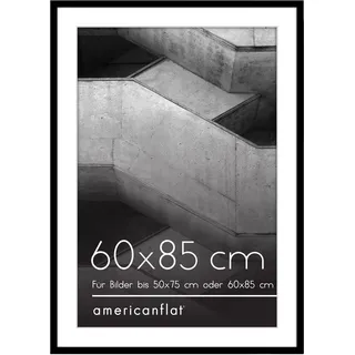 Americanflat 60x85 cm Bilderrahmen aus Kunststoff mit 50x75 cm Passepartout - schmaler 85x60 Fotorahmen mit poliertem Plexi-Scheibe - integrierte Aufhängung für Hoch- und Querformat - Schwarz