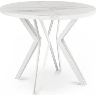 WFL Group Esstisch Austin runder ausziehbarer, Marmor Weiß 100-180/100/76 cm , Ecru , Holzwerkstoff , Rund,Rund , 100x76x100 cm , Esszimmer, Esstische