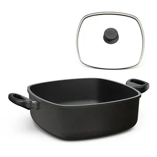 Hoffmann Bräter 28x28 cm Induktion, Antihaft, mit Deckel, eckig, Aluguss, hoher Rand, mit 2 Griffen, alle Herdarten, backofenfest, wiederbeschichtbar, spülmaschinenfest - Bratpfanne, Schmorpfanne
