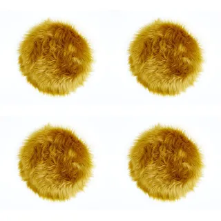 andiamo Kunstfell Sitzkissen Ovium - Stuhlkissen Fell Stuhlauflage Dekokissen in moderner Schaffell Optik 34 cm rund 4er Set Senfgelb