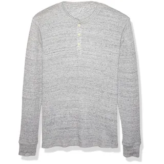 Amazon Essentials Herren Waffel-Henley Langarmshirt Normale Passform, Hellgrau Meliert, M