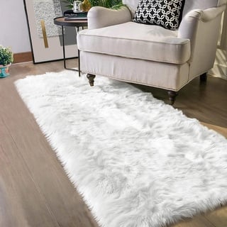 JXLOULAN Faux Lammfell Schaffell Teppich Weiß 60x120 cm, Weicher Flauschiger Teppich Wohnzimmer Deko, Longhair Fell Lammfellimitat Carpet für Stühle Sofa Schlafzimmer Kinderzimmer