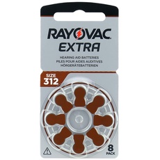 Rayovac Extra 312, 8 Stück, Hörgerätebatterien, hohe Leistung, Zink-Luft-Batterien, 1 Blisterkarte, braun, 312AUX-8XEMF