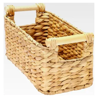 Aufbewahrungskorb für das Badezimmer, geflochten aus Wasserhyazinthe mit Holzgriffen | 30 x 15 x 13 cm