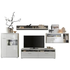 Bild Wohnwand Grau, Silberfarben, Weiß , 381x186x52 cm