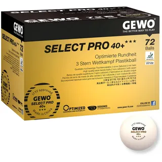 Gewo Select PRO Tischtennisbälle - 3 Sterne Tischtennis-Ball aus Plastik 40+ mit Naht - ITTF-zertifizierte Wettkampf Bälle - 72 hochwertige Profi-Tischtennisbälle weiß, 40+ mm, weiß