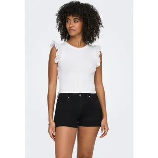 Rüschentop ONLY "ONLMATHILDA S/L LACE DETAIL TOP JRS NOOS", Damen, Gr. L, weiß (cloud dancer), Jersey, Obermaterial: 95% Baumwolle, 5% Elasthan, unifarben, regular fit kurz, Rundhals, Rüschen, Tops Rüschentop, Baumwollmischung, regular fit, Rundhals