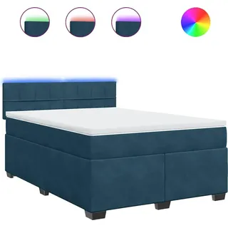 vidaXL Boxspringbett mit Matratze Blau 140x200 cm Samt - Blau