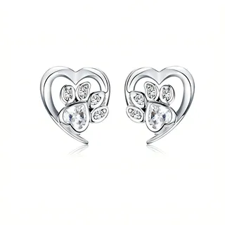 BLEKKI Ohrstecker Silber 925 Pfoten Mit Zirkonia - Echt Silber Ohrringe Für Damen und Mädchen - Katzenpfote Hundepfote - Ohrringe Silber 925 Stecker (weiß)