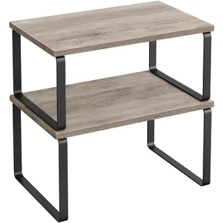 SONGMICS Gewürzregal, 2er Set Küchen-Organizer, Küchenregal, Schrank-Organizer Küche, erweiterbar, kleines Regal, stapelbar, Metall und Holzwerkstoff, tintenschwarz-greige meliert KCS020X02