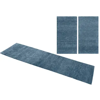 THEKO Bettumrandung »Gabbeh Uni, Handweb Teppich, meliert, reine Wolle« Höhe 14 mm 3 Stk. tlg. Bettvorleger, Uni-Farben, handgewebt, Läufer-Set, Schlafzimmer, grau