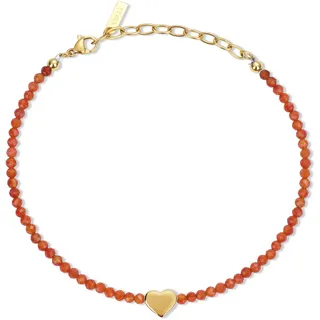 COAI Edelstein Fußketten aus 3 mm Karneol Perlen mit Gold Herzanhänger für Damen