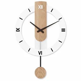 LANMOU Wanduhr Holz mit Pendel, Pendeluhr Moderne Leise Ohne Tickgeräusche