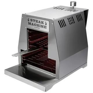 Gasgrill Steak Machine , Silberfarben , Metall , 43 cm , Piezozündung, herausnehmbare Fettauffangbox , Grills, Gasgriller