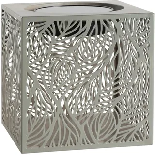 Dehner Solar-Laterne Olea B20 x H20 x T20 cm – LED Würfellampe, warmweiß, Solarbetrieb, Dämmerungssensor, Metall & Kunststoff, grün