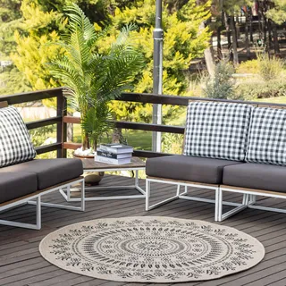livabliss "ILA", rund 8 mm Höhe Teppich, In- /Outdoor Boho Jute-Optik, Balkon, Terrasse, Garten, Rund, natur