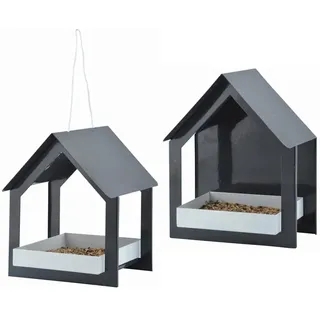 Fallen Fruits Vogelhaus, Hängend, Anthrazit/Weiß, Metall, 19,3 x 19,1 x 23,2 cm & Wandfutterhaus, Anthrazit/Weiß, Metall, 19,2 x 12,0 x 23,2 cm für Vögel