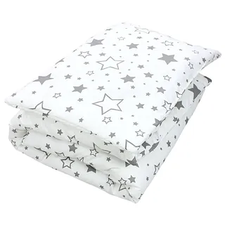 TupTam Kinder Gemusterte Bettdecken Set Ganzjahresdecke Bettdecke Kopfkissen Flachkissen 2tlg., Farbe: Sterne Grau/Weiß, Größe: 135x100 cm