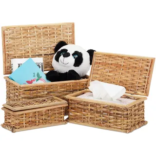 Relaxdays Korbset 3er-Set geflochten aus Rattan 10 L Volumen 30 x 30 x 30 cm braun