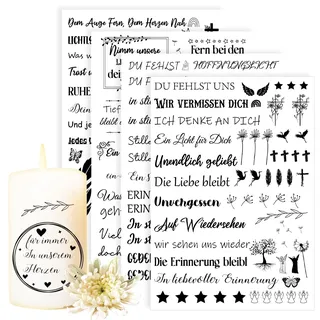 Kerzentatoo Erinnerung Kerzen Tattoo 4PCS Tattoofolie Kerzentattoos Folie Kerzentatoofolie Kerzenfolien Kerzenaufkleber für Trauer Kerze Erinnerungslicht Gedenklicht Trauer Deko