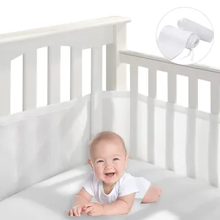YeahBoom Babybett Leitplanke, Bettumrandung Nestchen, Atmungsaktiv Kinderbett Stoßstange, Atmungsaktive Bettumrandung, Rausfallschutz für Babybetts, Kantenschutz Baby Babybett, Mesh Babybetts