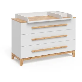 VitaliSpa Wickelkommode Malia Weiß/Artisan 133.2 x 98 cm mit 3 Schubladen , Holzwerkstoff , Rechteckig , 133.2x98x70 cm , Babymöbel & Kindermöbel, Babyzimmer, Wickelkommoden & Zubehör, Wickelkommoden