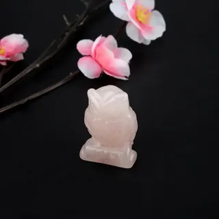 Rosenquarz Eule Figur handgeschnitzt aus Naturstein Dekofigur Meditation Deko (3,8 cm)
