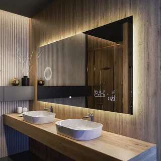 FORAM Badspiegel mit Beleuchtung - Led Spiegel Bad - 80x80 - Badezimmerspiegel Nach Maß - auf Individuelle Bestellung Gefertigt - Modernes Design - Ohne Rahmen
