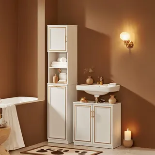 Badezimmerkorpus – Säulenkorpus – Standregal – Aufbewahrungsschrank – Badezimmermöbel – Schmal, weiß – 33 x 32 x 171 cm