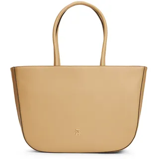 Tommy Hilfiger Tragetasche "TH LOGOTAPE TOTE" Damen Shopper, Handtasche mit goldfarbenem TH-Detail, beige