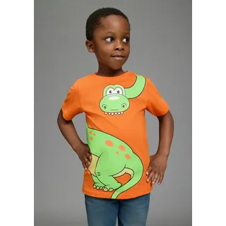 T-Shirt KIDSWORLD "Mit großem Druck: GREEN DINO", Jungen, Gr. 92/98, orange, Jersey, Obermaterial: 100% Baumwolle, bedruckt, Basic, Rundhals, Shirts T-Shirt, Kurzarm, Basic-Passform, bedruckt, Rundhalsausschnitt