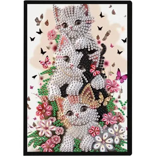 SHEGZHUC 14.5x21cm Diamond Painting Notizbuch A5 Blank Diamant Painting Notizbuch Diamant Malerei Notizbuch Diamond Painting Strass Special Spezialsteine Tagebuch Mädchen Geschenke(Drei Katzen)
