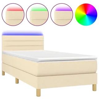 vidaXL Boxspringbett mit Matratze & LED Creme 90x200 cm Stoff - Creme