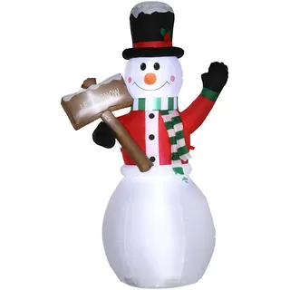 Outsunny 180 cm Aufblasbarer Schneemann mit Schild Weihnachtsdekoration mit LED-Licht , Weiß , Kunststoff , 70x180x103 cm , Dekoration, Weihnachtsdekoration