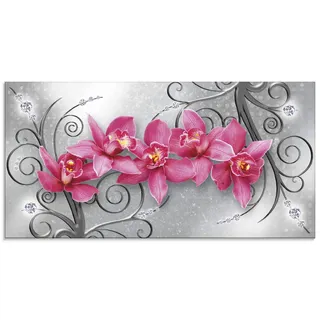 ARTland Wanddeko Glasbilder Wandbild Glas Bild einteilig 100x50 cm Querformat Abstrakt Blumen Orchideen Blüten Kunst Pink Rosa U1QT
