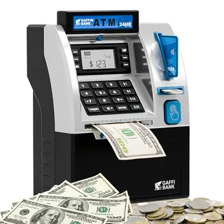 Roadtime ATM Spardose, Mini Geldautomaten Sparschwein,Geldbank Spardose für Münzen und Scheine,Wiederverwendbare Tresor,Kleingeld Aufbewahrung mit Debitkarte,Intelligentes Passwort Bank Saving Box