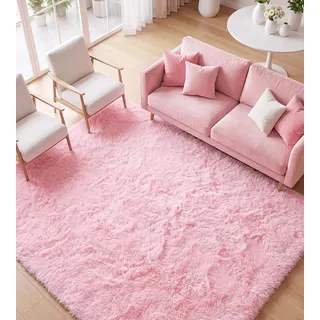 MARATIP Teppich Wohnzimmer Rosa 120x160 cm Flauschig Weich | Hochflor-Teppich, waschbar, rutschfest, kuschelig. Ideal für Schlafzimmer, Arbeitszimmer und Kinderzimmer.