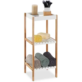 Relaxdays Badregal mit 3 Ablagen, freistehend, Standregal offen, Bambus, MDF, ohne Bohren, HBT: 72x30x29 cm, Natur/weiß
