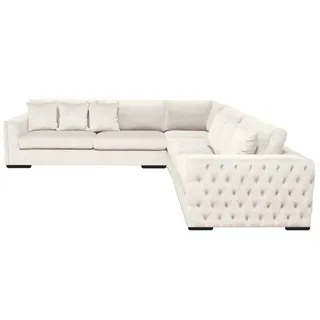 Ecksofa Creme Eckgarnitur Polster Samt Stoff Möbel Design Wohnlandschaft Couch - Beige