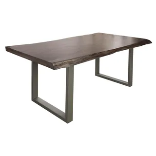 MASSIVMOEBEL24.DE Baumtisch Akazie 220x100x77 grau lackiert / U-Beine silber matt FREEFORM 5 - Grau