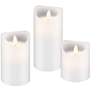 3er Set mit LED-Echtwachs-Kerzen mit realistischem, bewegendem Licht in warm weiß, mit Timer Funktion inklusive Batterien